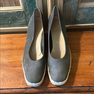Vintage 70s Salvatore Ferragamo Charcoal Black Leather Espadrille Wedges 9